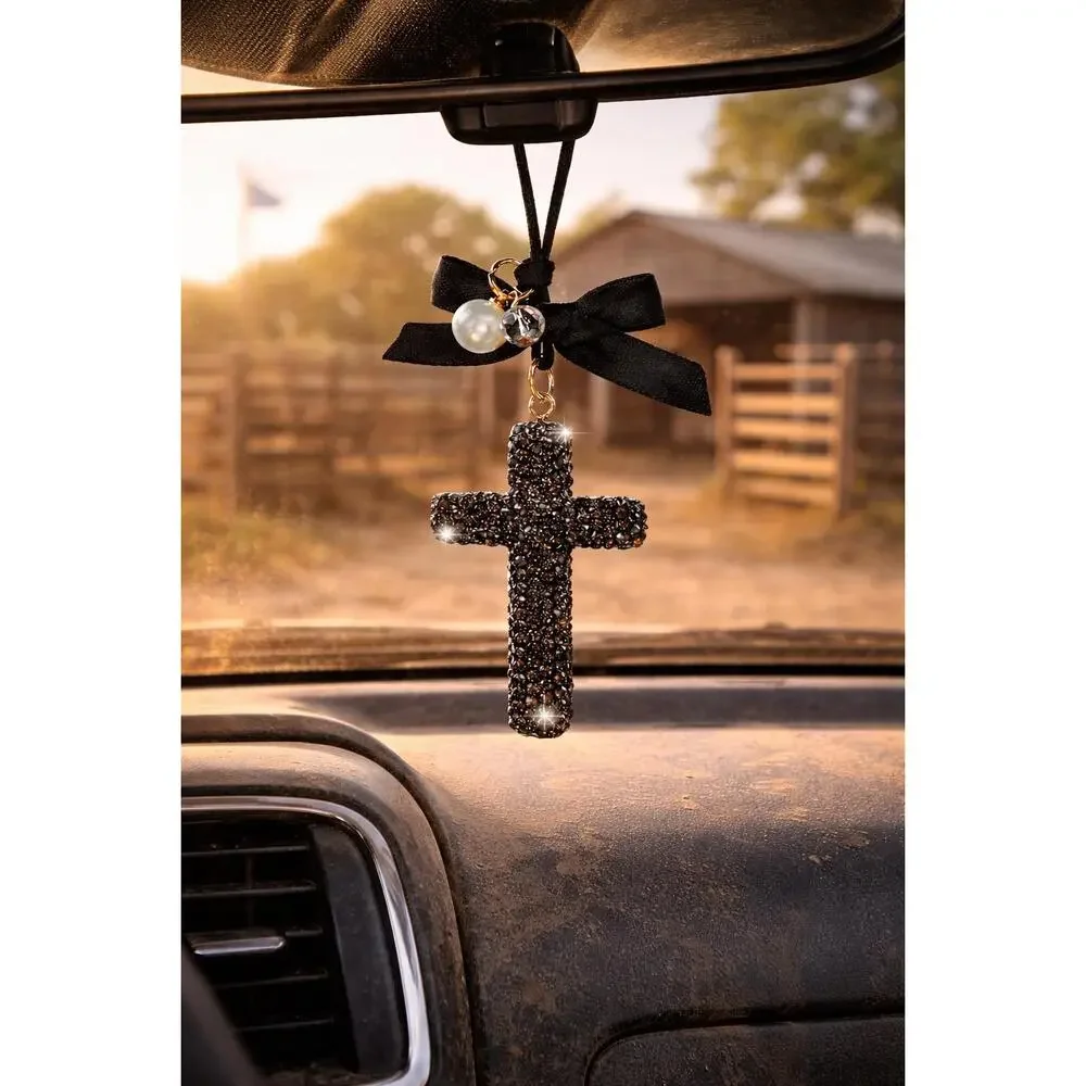 Midnight Grace Rhinestone Cross Car Charm